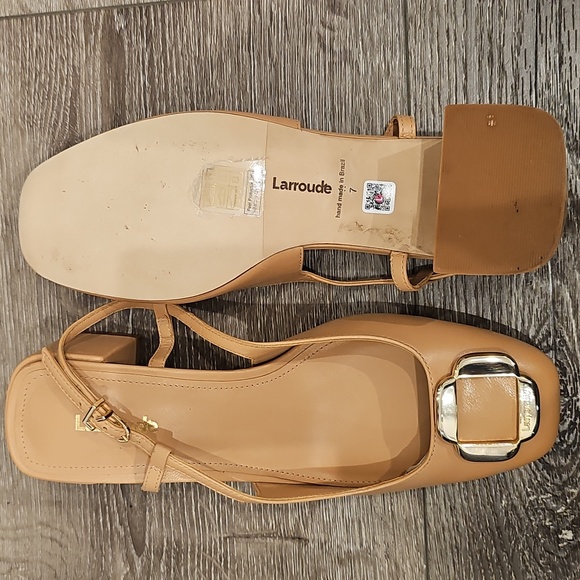 Larroude Slingback Block Heel Nude Leather Pumps Maria Tan Sz 7 - Picture 11 of 16